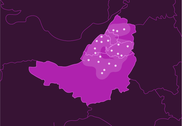 A map showing Truespeed's broadband network in the West